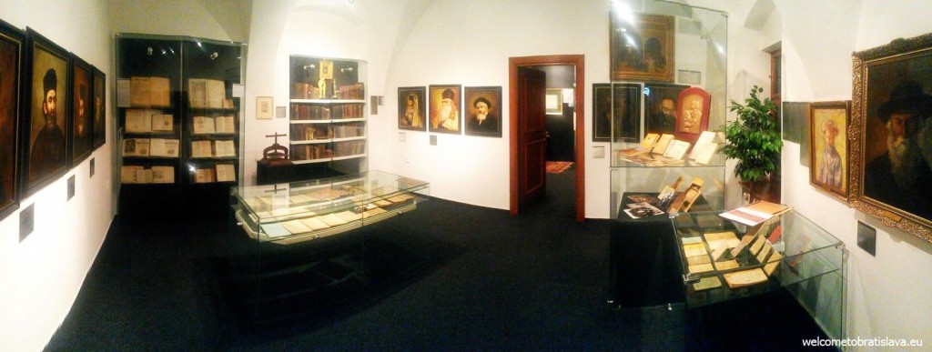 This room is full of old photographs, books and portraits of important Jews