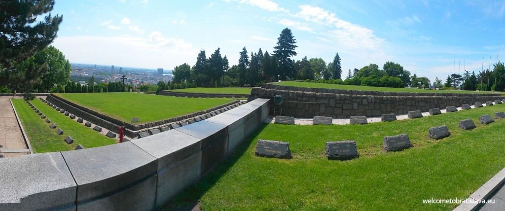 The wide green area is the cemetery with graves of fallen soldiers